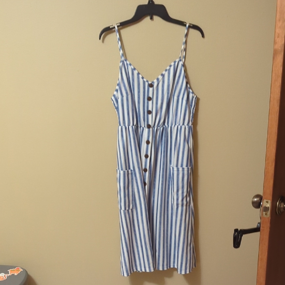 Blue and White Striped Button-Down Dress